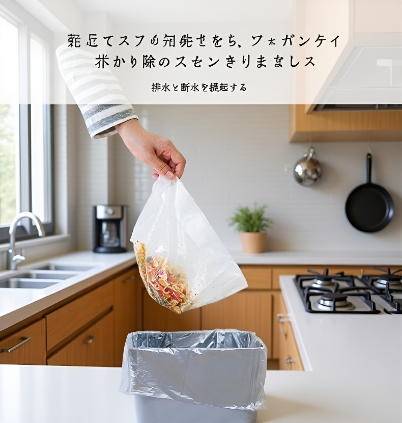 省スペースで収納できる自立式水切り袋