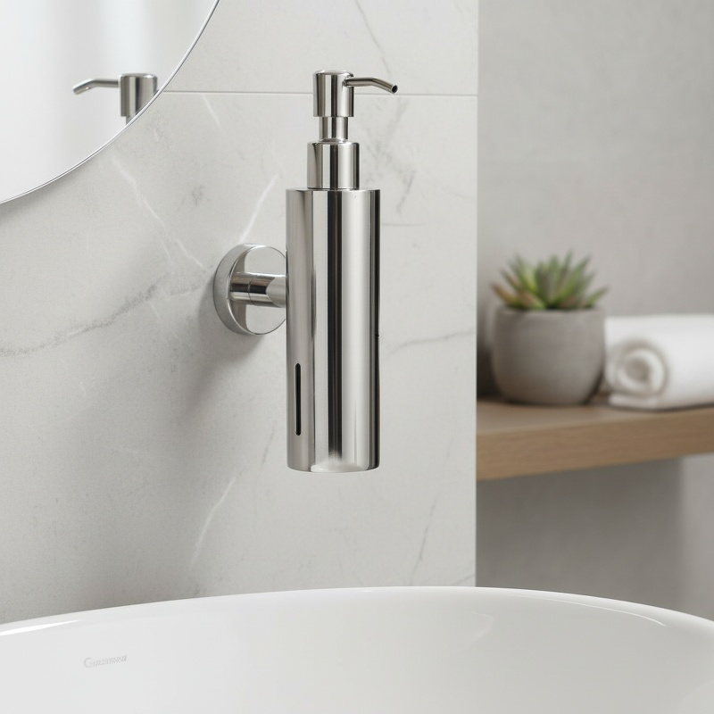 Distributeur de savon mural avec bouton poussoir ergonomique