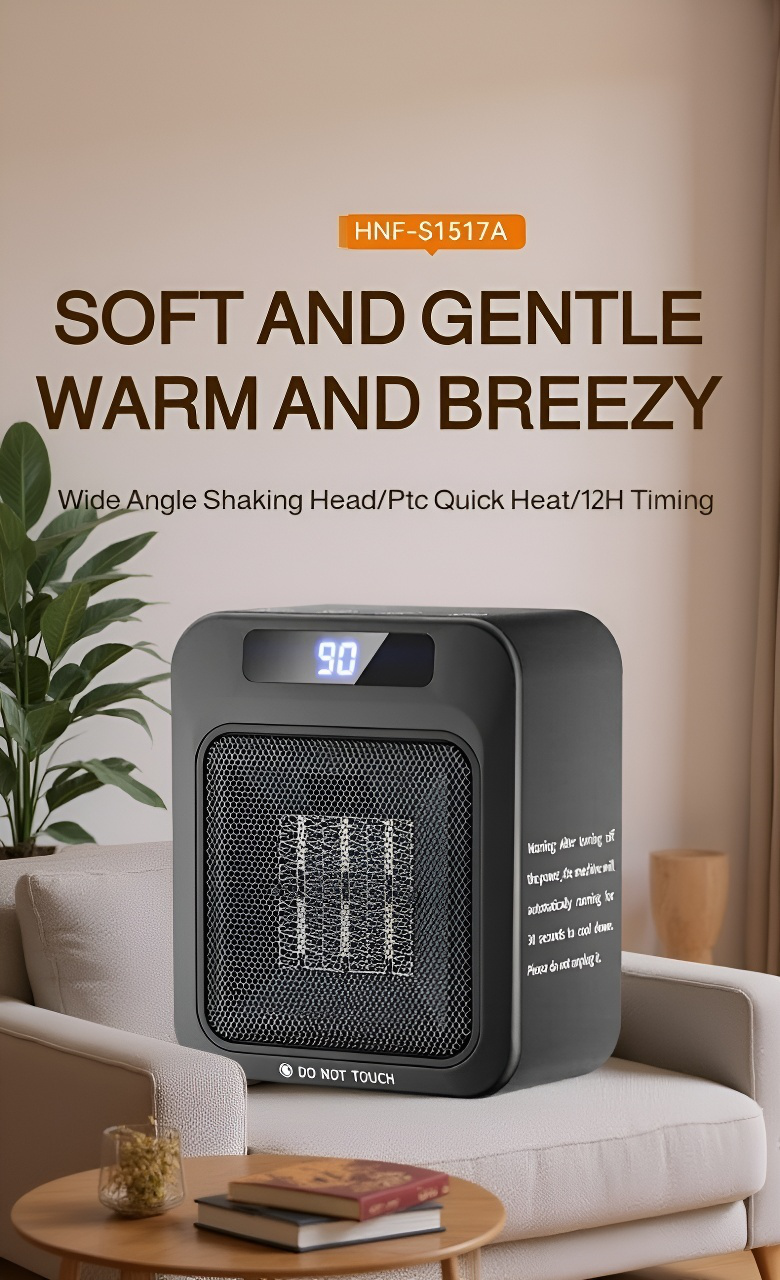 Compact smart ceramic heater installed on bedroom wall