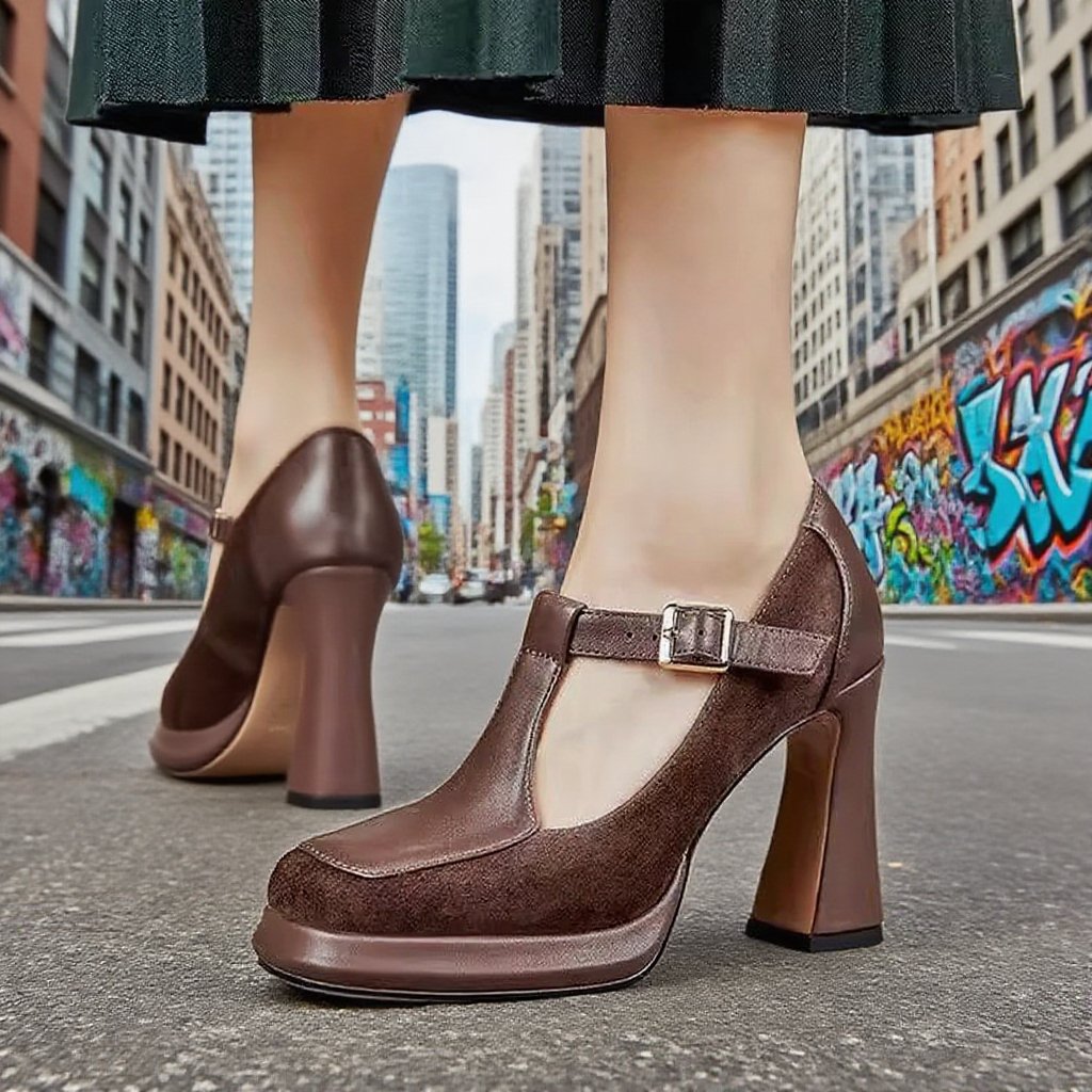 Vintage Quadratkopf grobe Absätze Schuhe