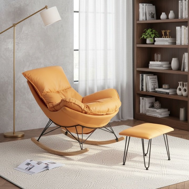 Eleganter nordischer Einzelschaukelstuhl, Freizeitsofa, Mittagsschlafstuhl für Balkon