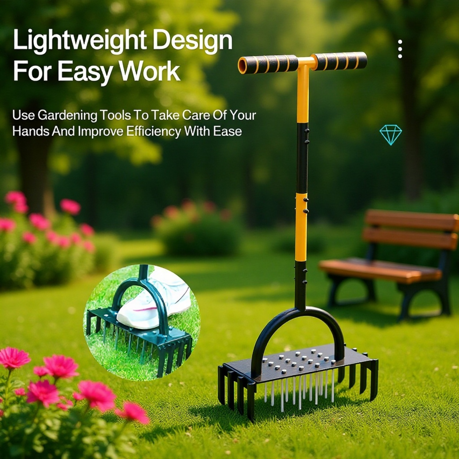 Lawn tiller garden tiller lawn hole punch carbon steel loosening nail handrail lawn hole punch