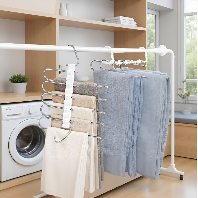 Estante multifuncional para pantalones de acero inoxidable extensible