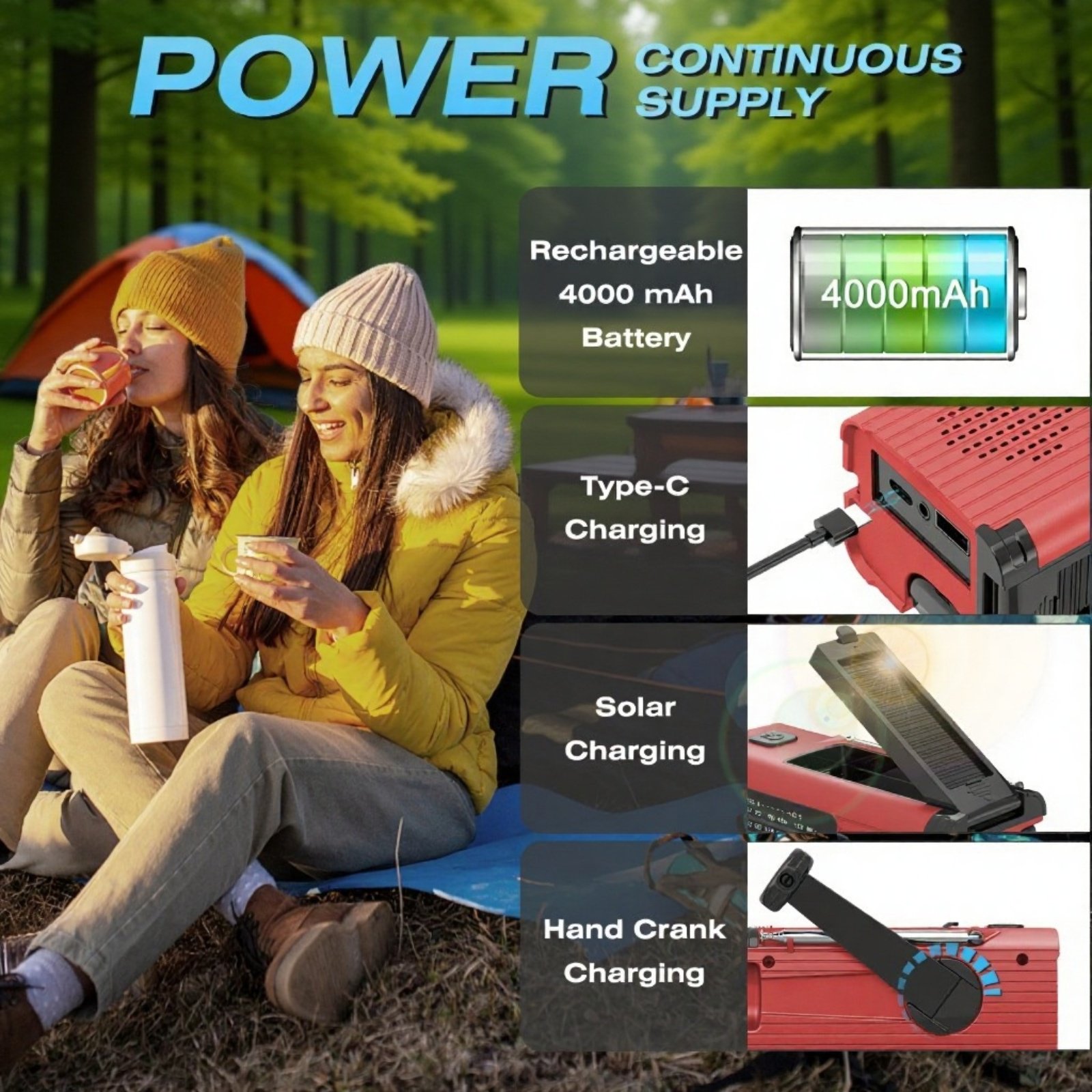 Notfallradio mit Handkurbel und integriertem Akku