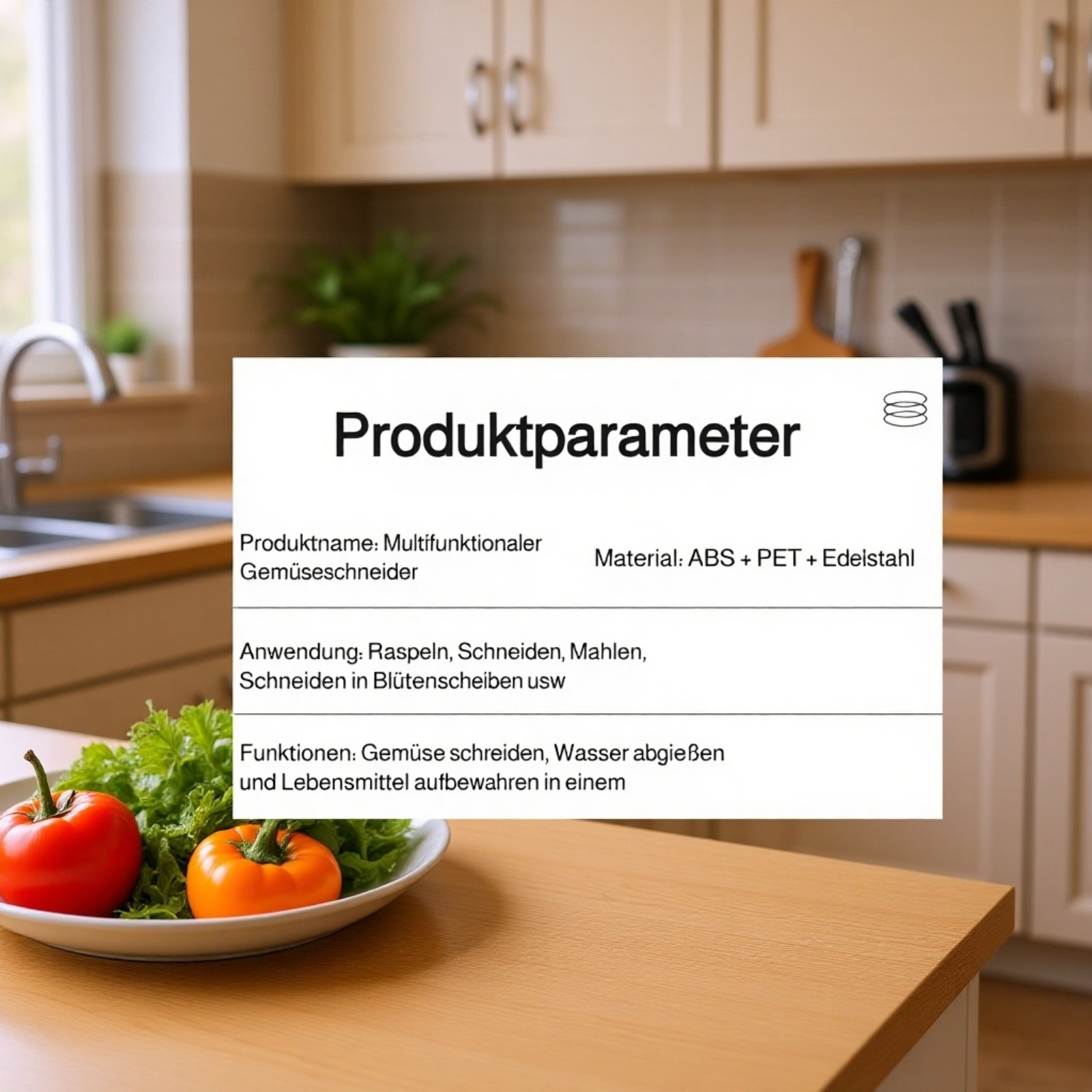 Multifunktionaler Gemüseschneider mit Fingerschutz und Haushalts-Schneidegerät