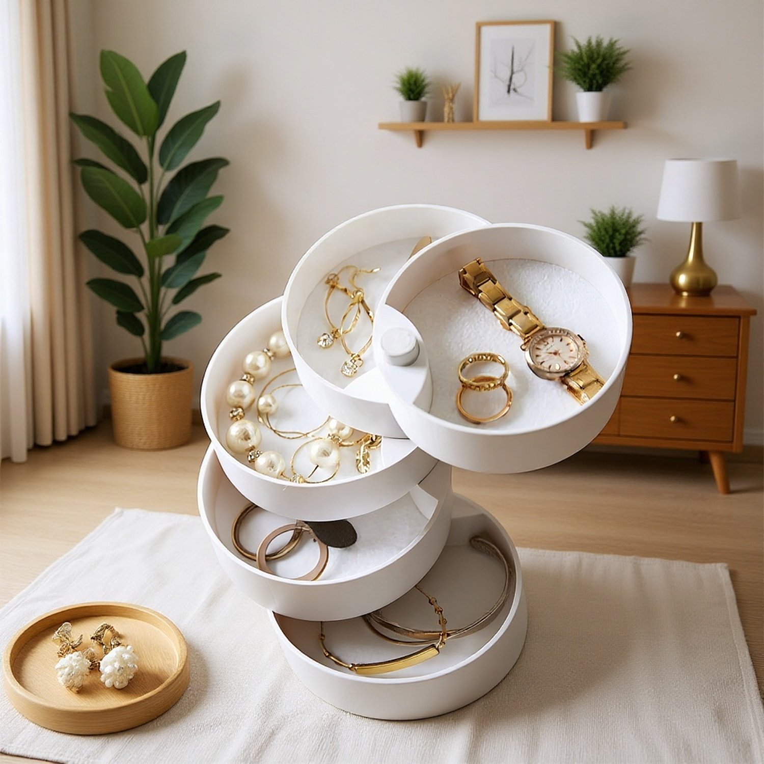 多層デスクトップベルベット防塵ジュエリー収納ボックス ネックレス・アクセサリーケース