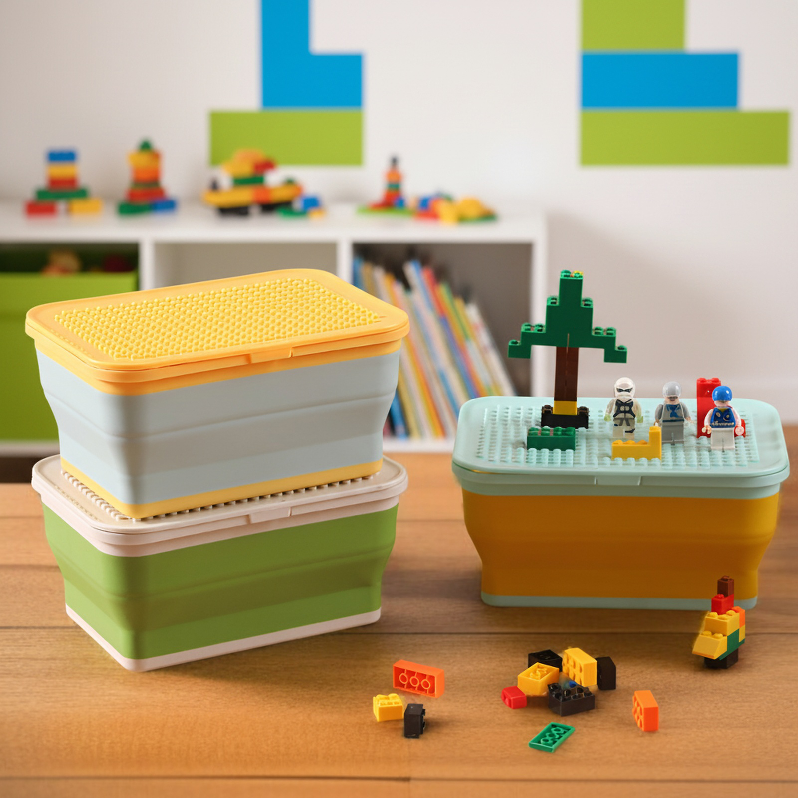 Foldable Toy Storage Box with Lid for LEGO and Tomica