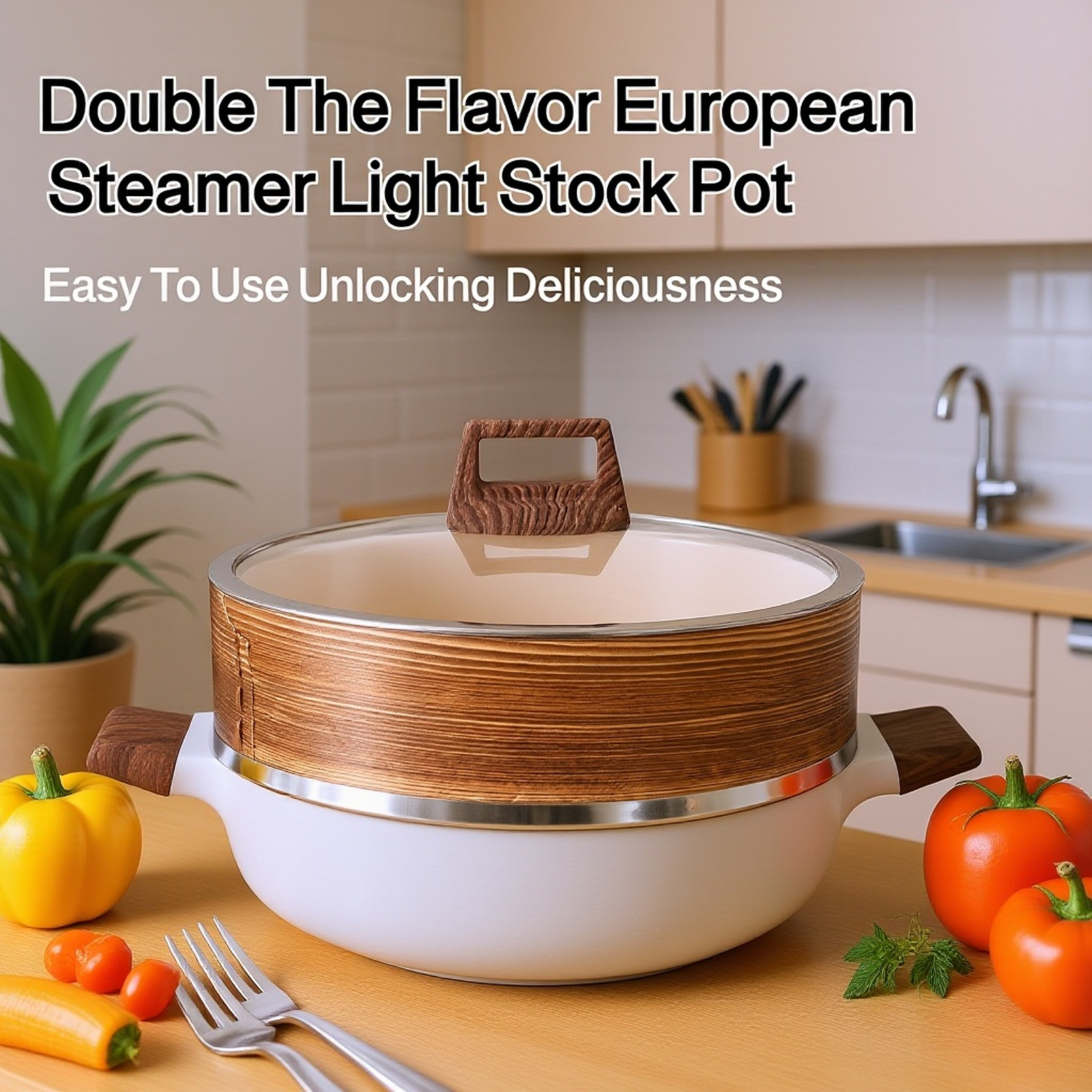 Multi-Purpose Household Steamer Basket in stainless steel on kitchen counter