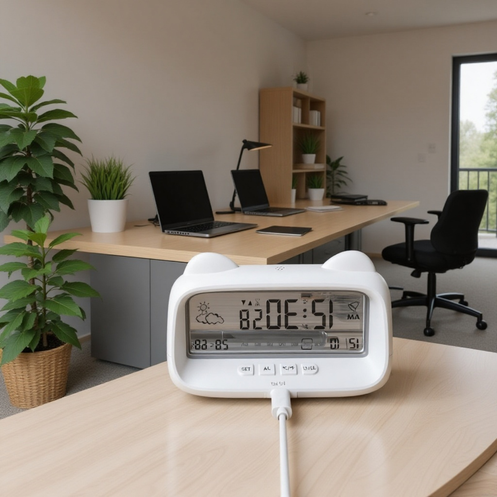 かわいい猫デザイン 子供用電子時計 スマートデジタル表示・卓上・夜光・充電式