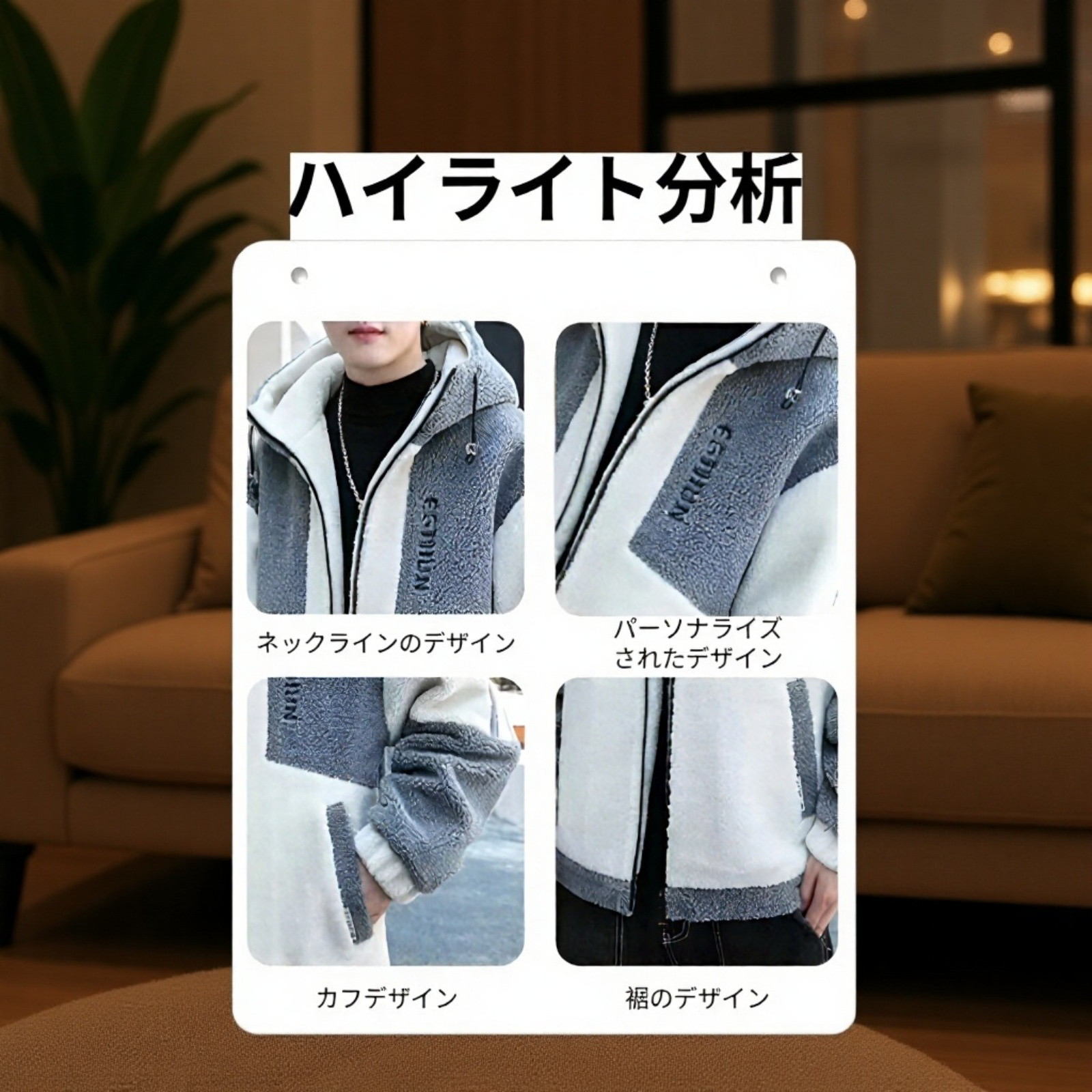 メンズボアジャケット フード付き ゆったりフリースコート