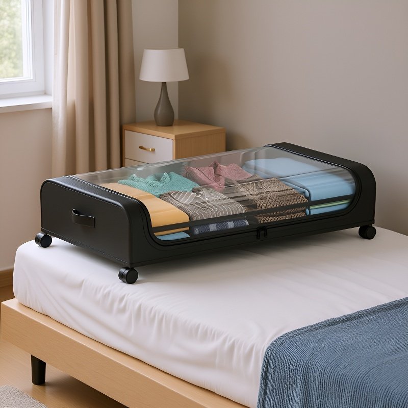 Caja de almacenamiento plegable de tela con ruedas