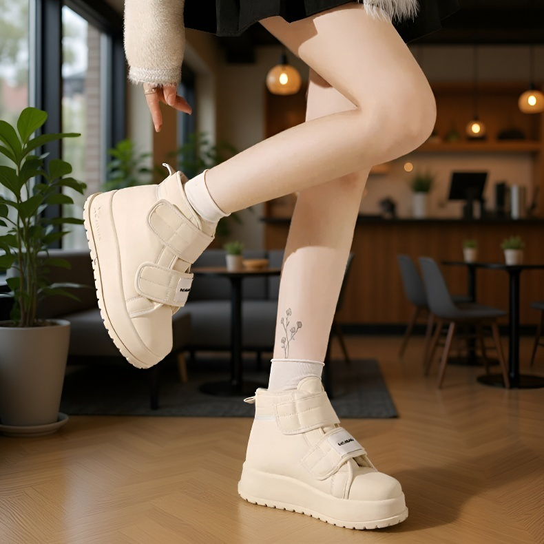 겨울 보온 캐주얼 통굽 면화 기모 하이탑 면화녀 키높이 스노우 부츠녀