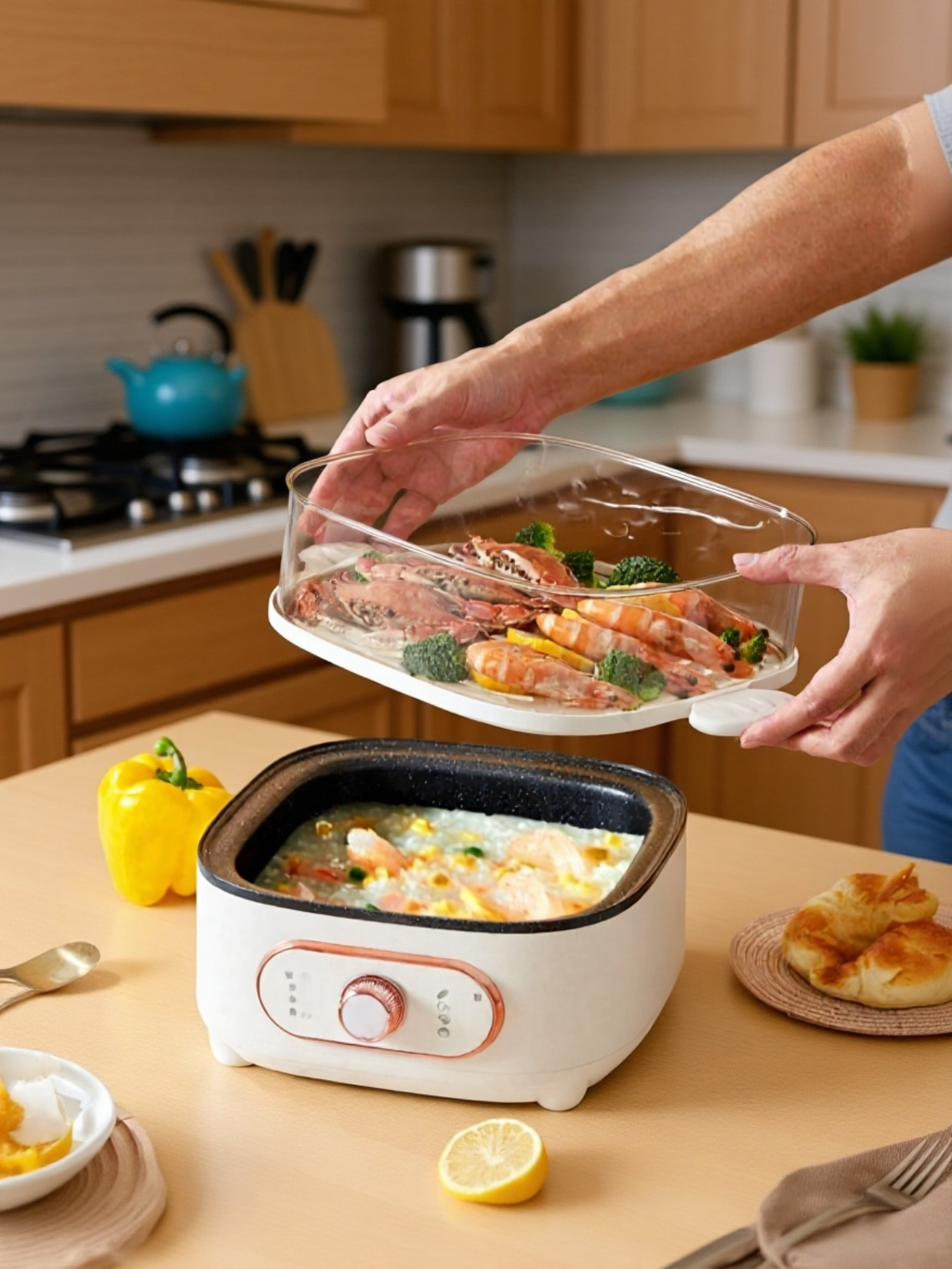 Dampfgarer mit mehreren Ebenen für gesundes Kochen