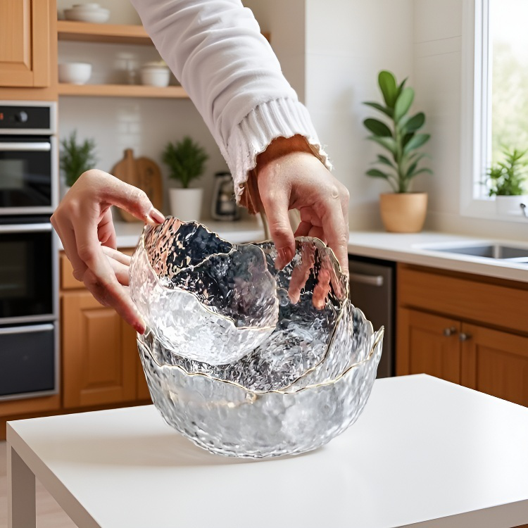 Clear Glass Bowl Hammered Japanese Fruit Plate High Color Salad Bowl Popular Fruit Bowl