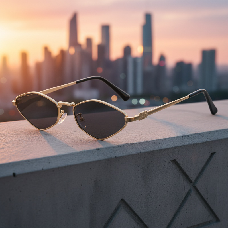 Polygonal Ocean-themed Women's Sunglasses, Small Frame Square Sunglasses, Metal Eyeglasses