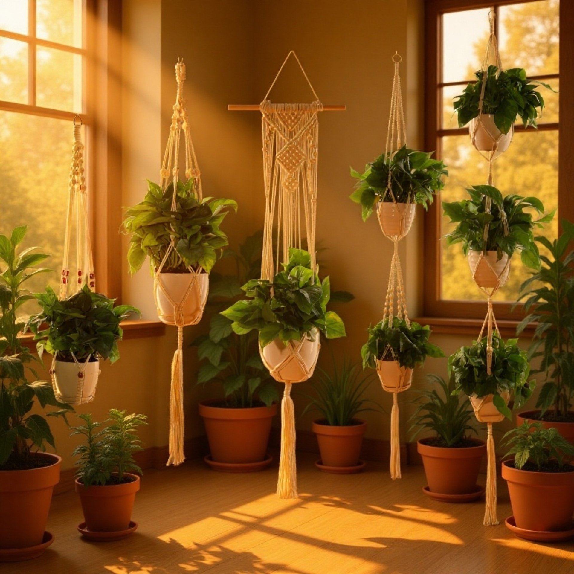 Detail ručně tkaného bavlněného květináče na rostlinu