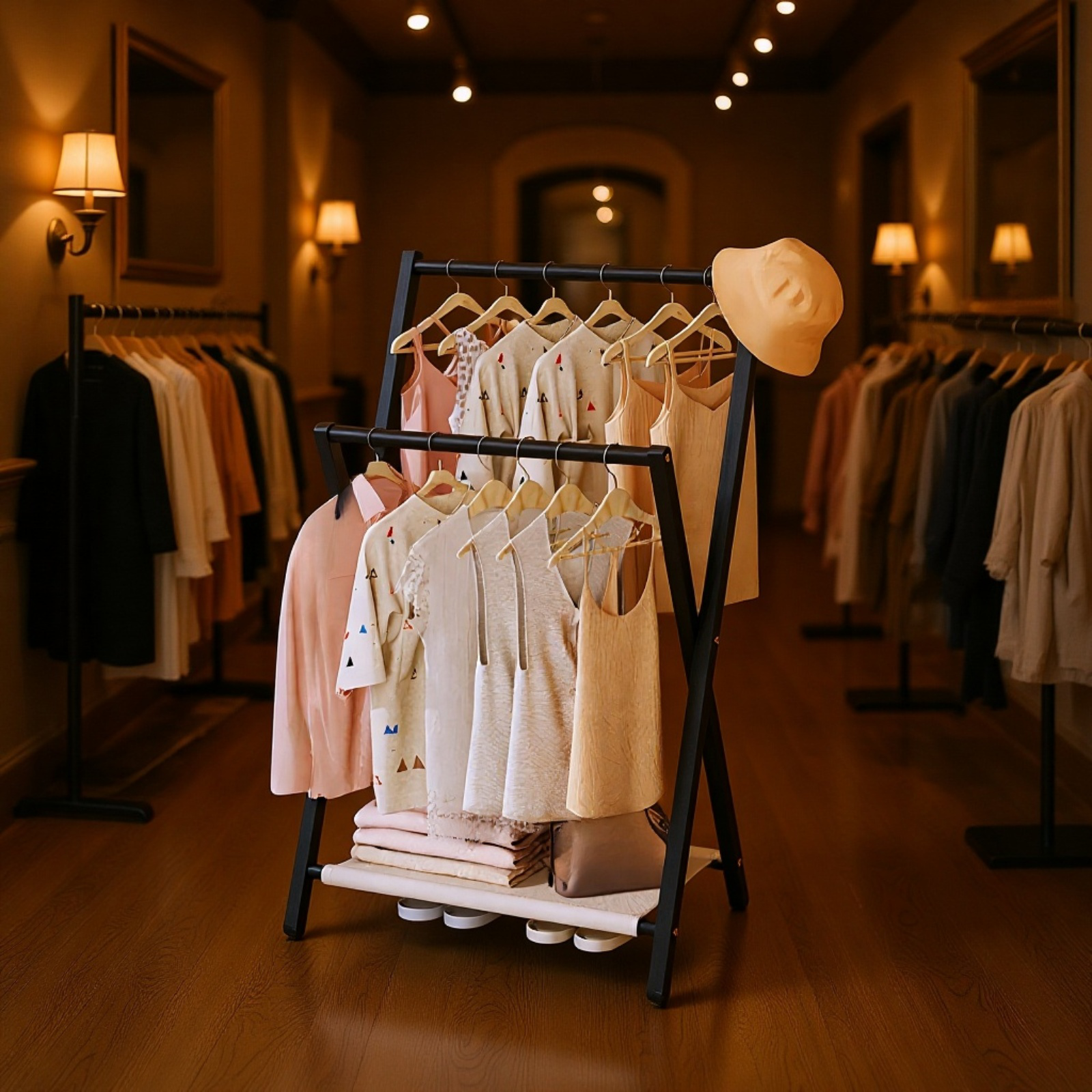 竹制折叠室内衣帽架 晾衣架  シンプル オシャレ 简易衣架 天然材质 无异味 方便收纳 一人暮らし 新生活応援