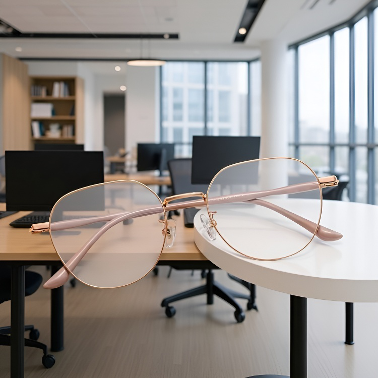 高精細不規則型老眼鏡 ローズゴールドメタルフレーム