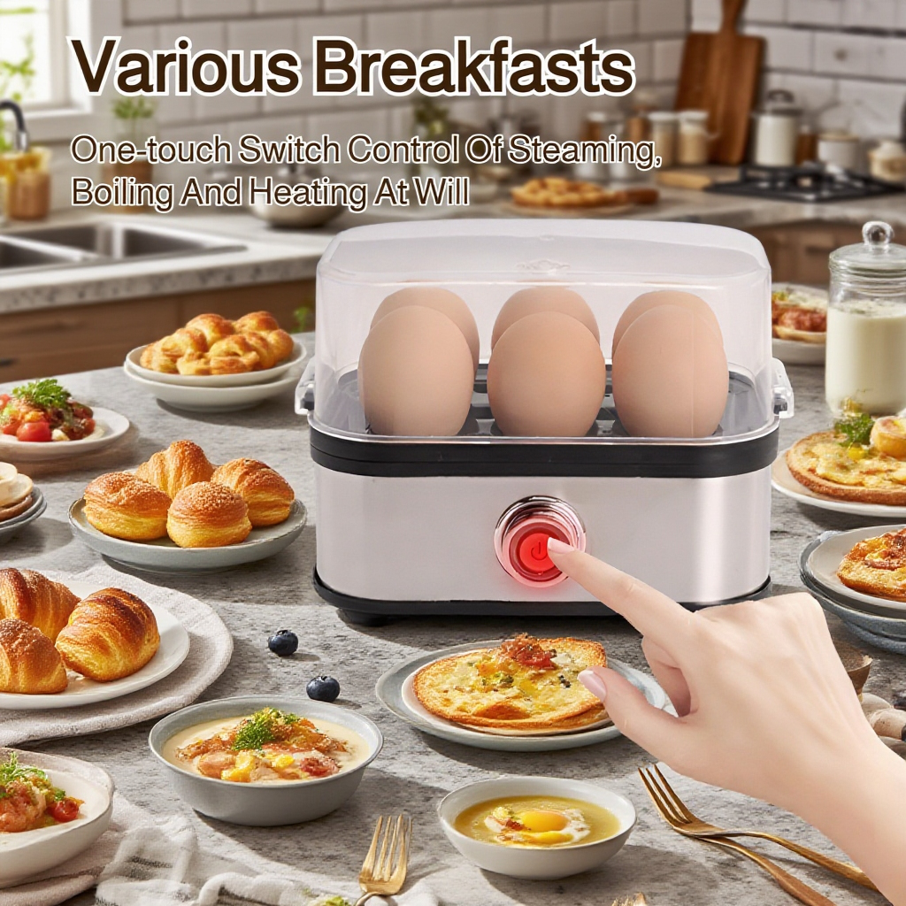 Portable Mini Stainless Steel Egg Cooker with Anti-Dry Burn & One-Touch Operation
