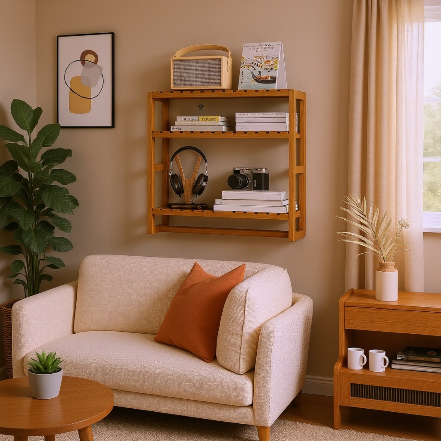 Estantería decorativa instalada en dormitorio