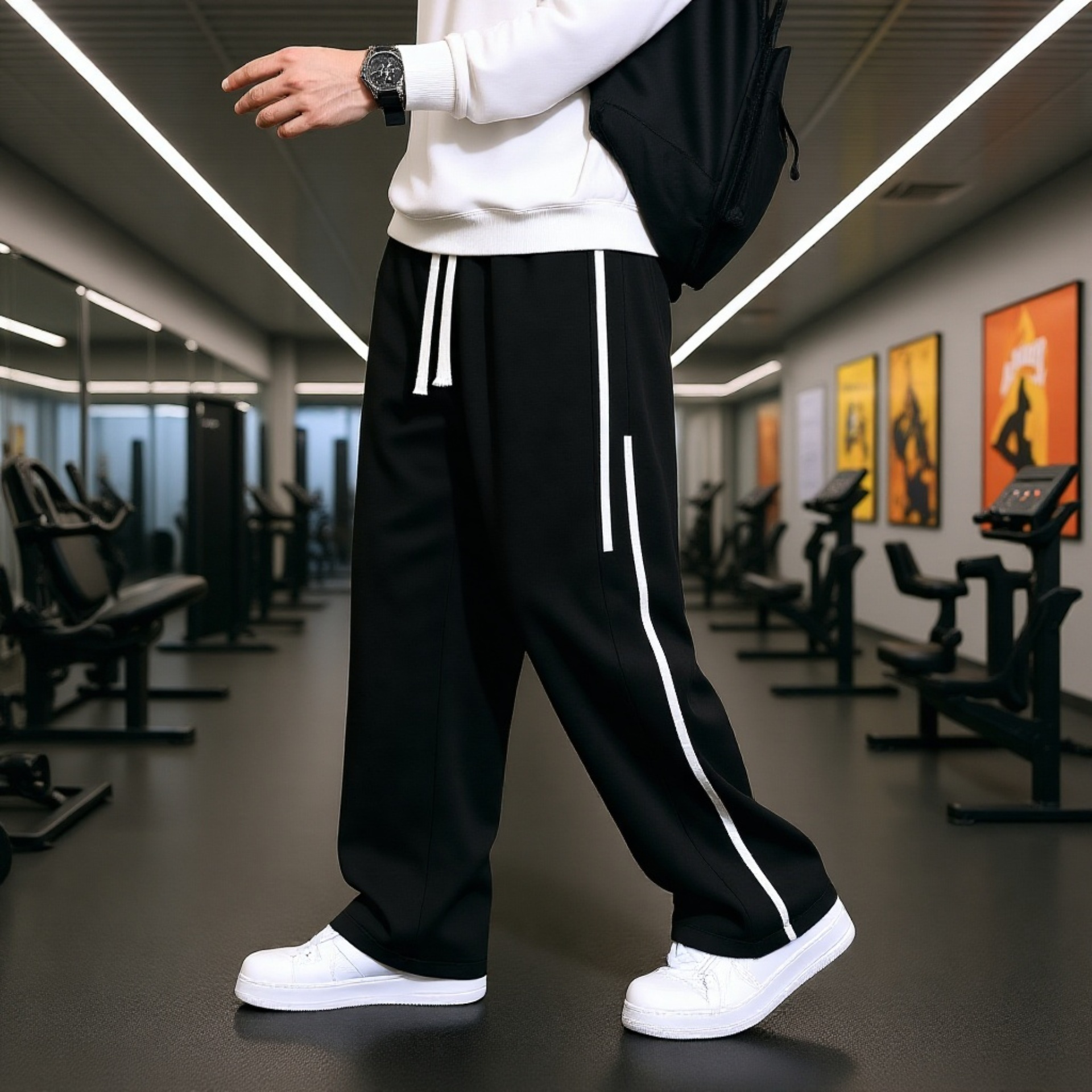 メンズ スポーツ ワイドレッグ ルーズパンツ ロングパンツ 秋冬