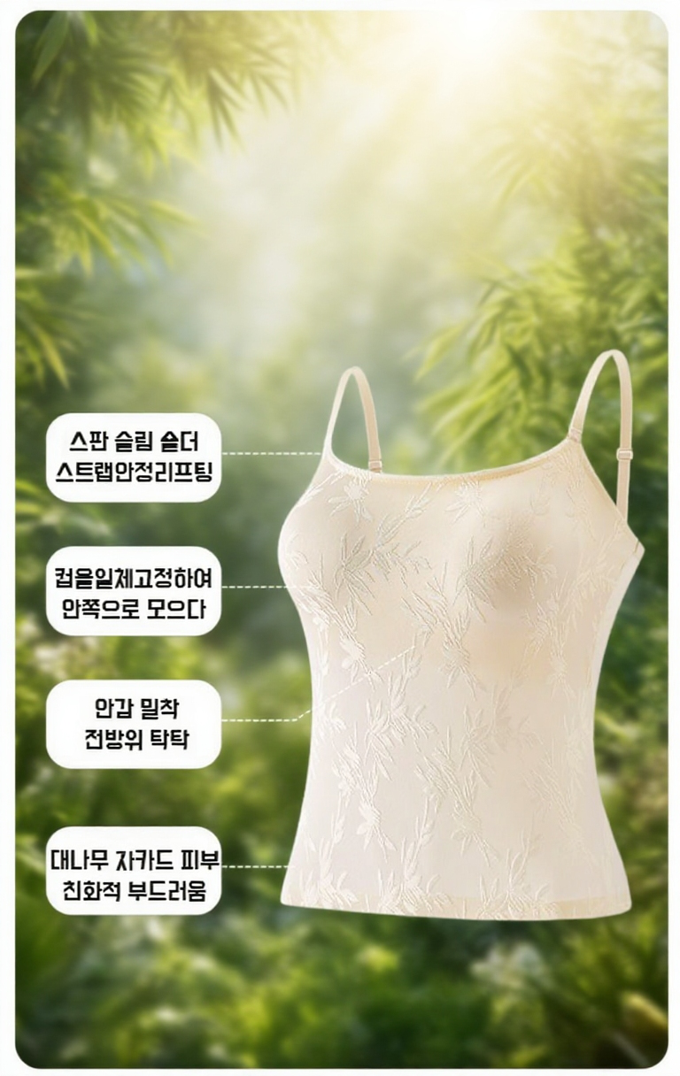 자카르 원단의 디테일을 보여주는 죽엽 나시 근접 사진