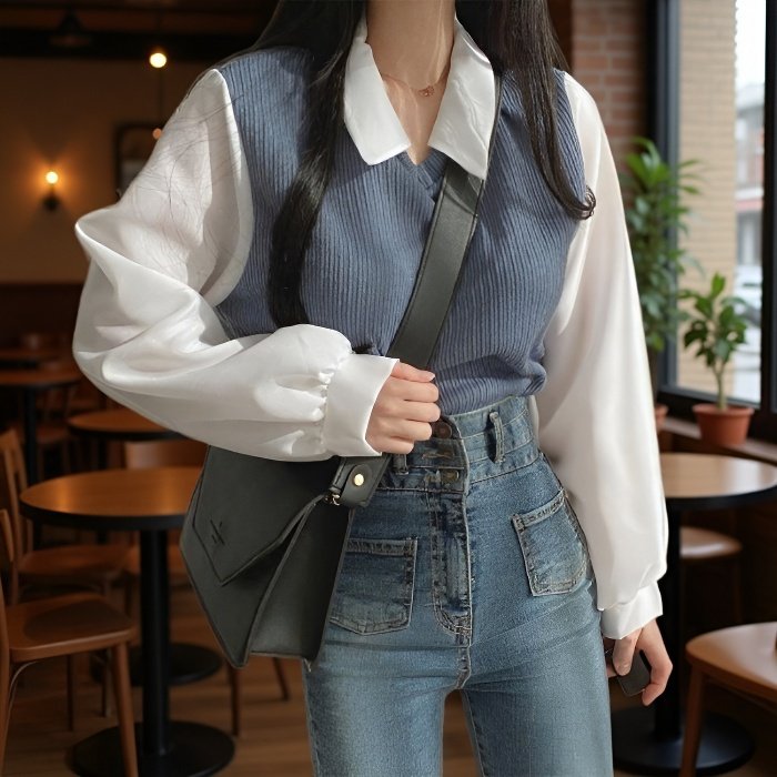 Chemise loose style maison à fausse superposition