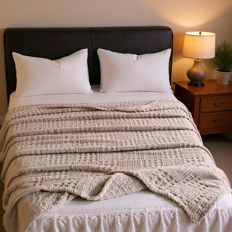 بطانية مزدوجة الوجه دافئة وسميكة ومنقوشة بنمط الوافل