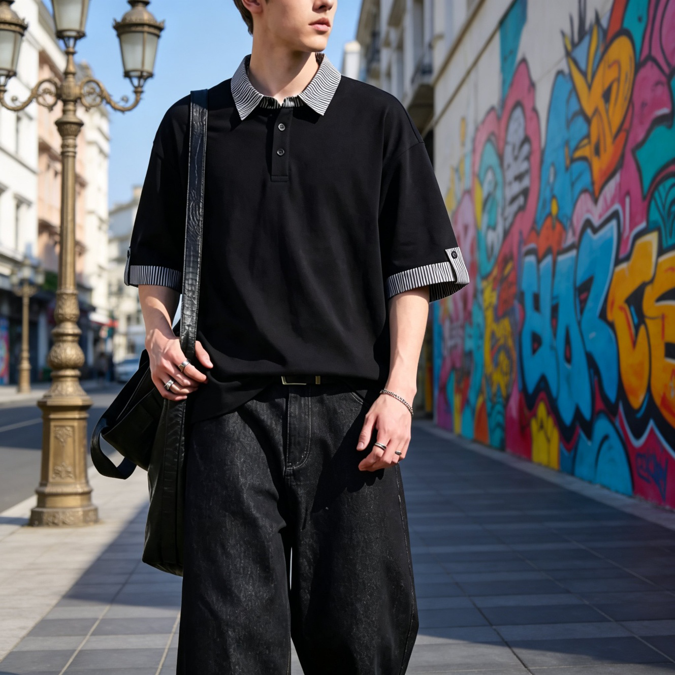 유니크한 커플 오버핏 티셔츠 연출