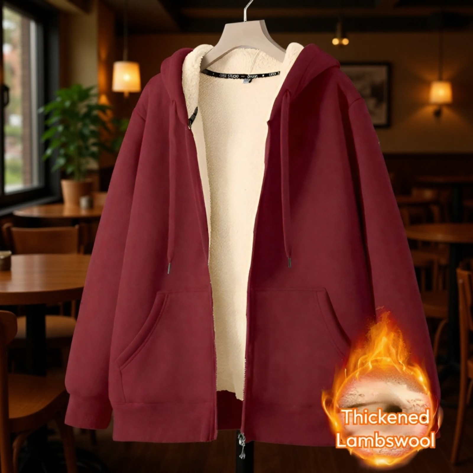 Fleece-Lined Thickened Men's Hoodie Jacket with Lamb Wool Lining