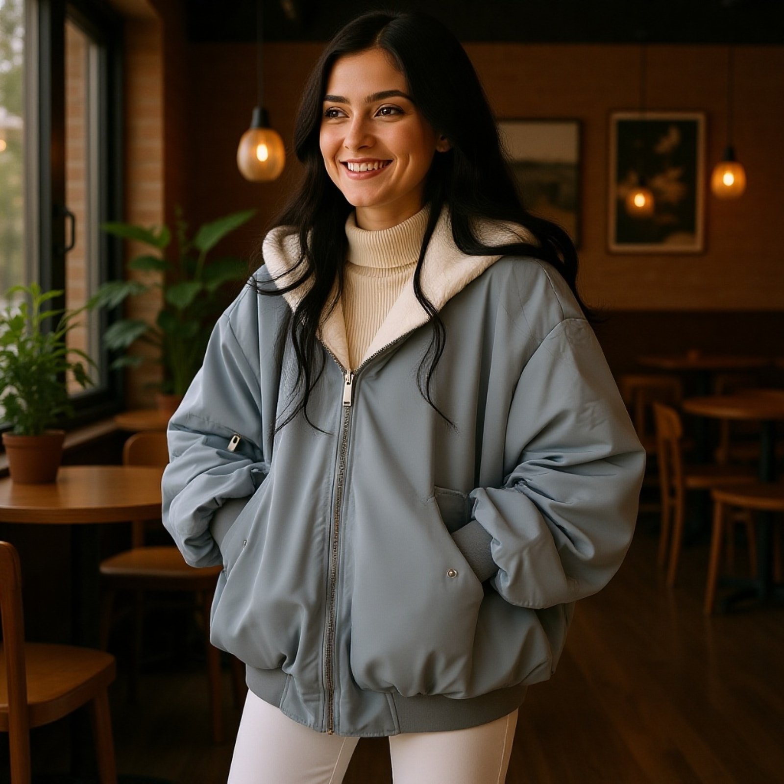 加厚裏起毛フード付き中綿ジャケット