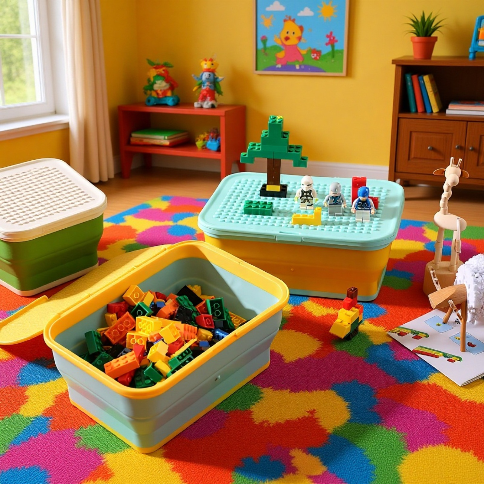 蓋付き折りたたみ式おもちゃ収納ボックス