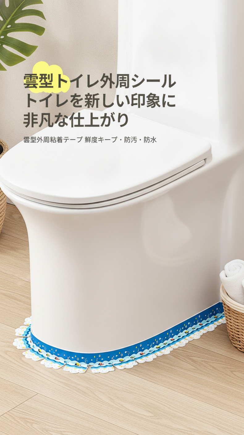 防カビ目地シールをトイレに貼る様子