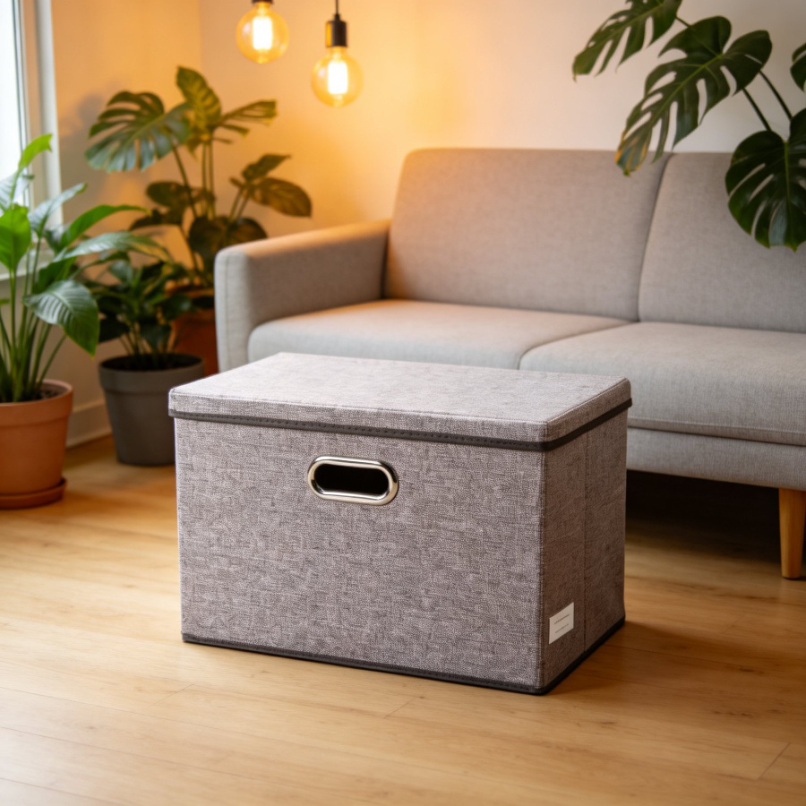 Set of 3 Foldable Closet Storage Bins with Lids, Linen Fabric Organizer Boxes