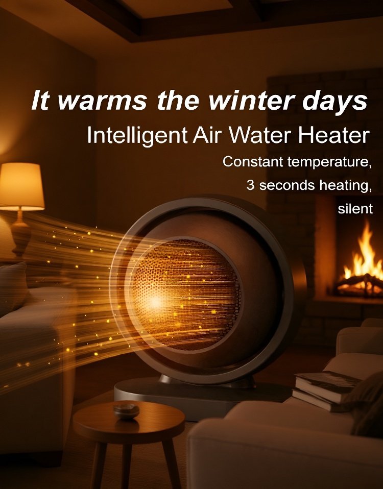 Compact mini electric heater on a desk