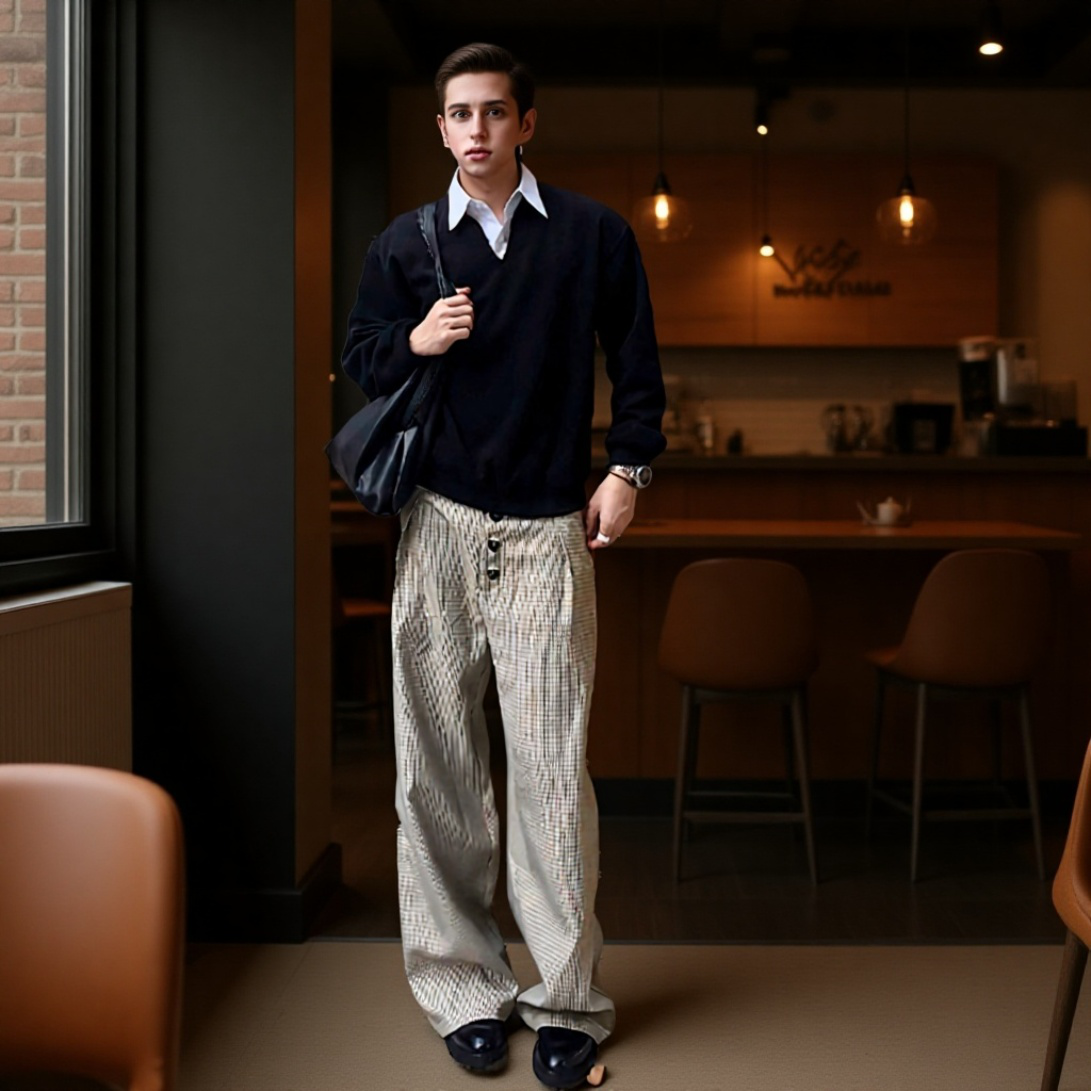 黑色假两件衬衫领卫衣男秋冬cleanfit高级感学院风长袖polo衫上衣