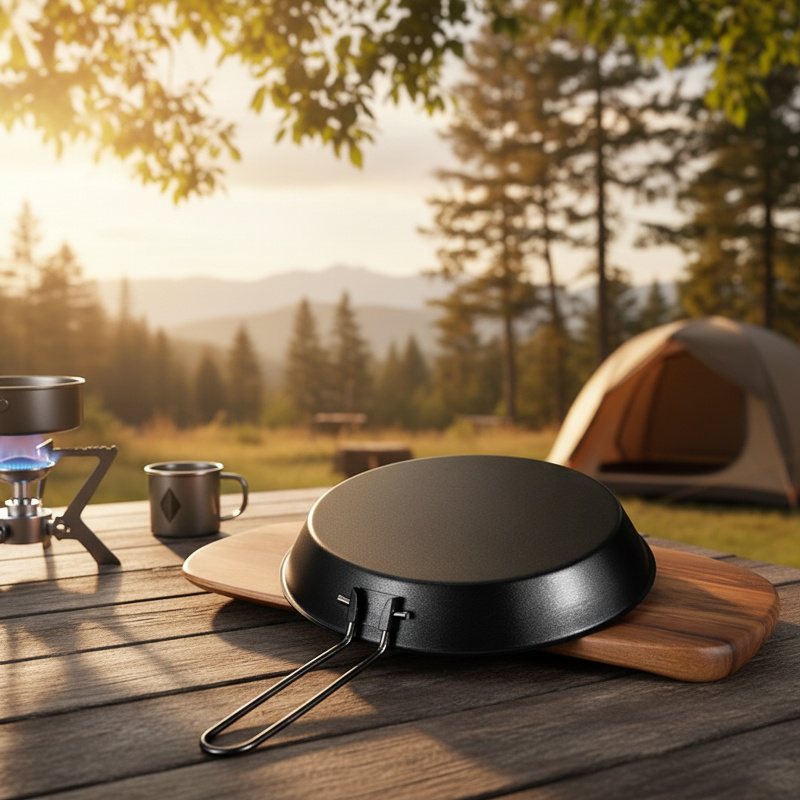 Durable nonstick stainless steel pan for campfire meals