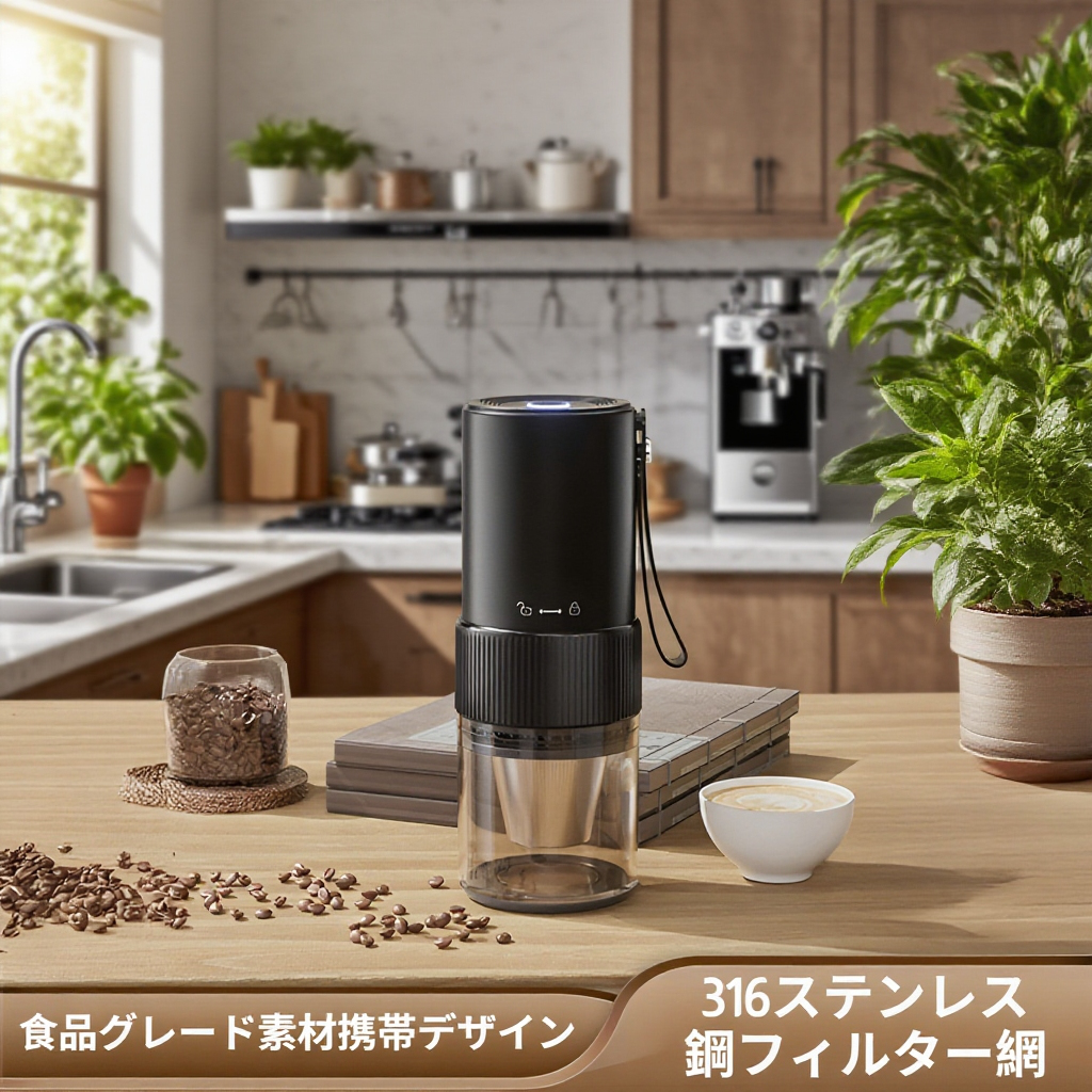 持ち運び便利な電動コーヒーグラインダー USB充電式