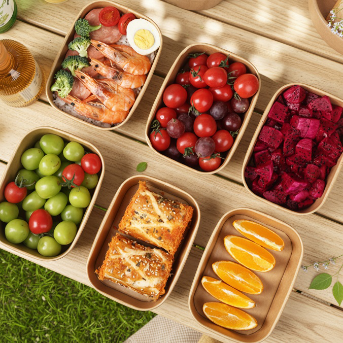 Kraft Paper Rectangular Lunch Box for Takeout and Fast Food