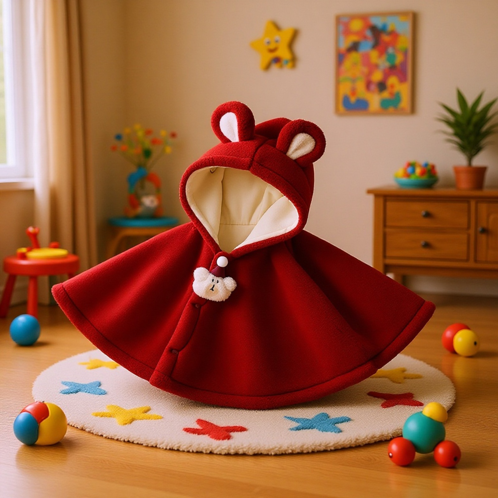 Abrigo tipo poncho de invierno para bebé niña, con forro cálido y capucha, estilo moderno