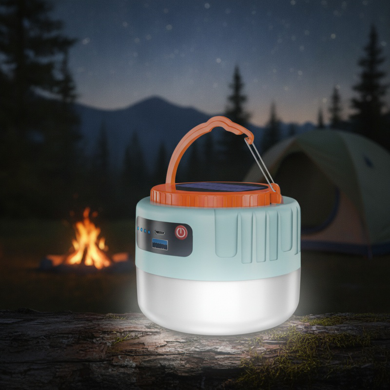 Luz LED multifuncional para camping con memoria de brillo y carga solar