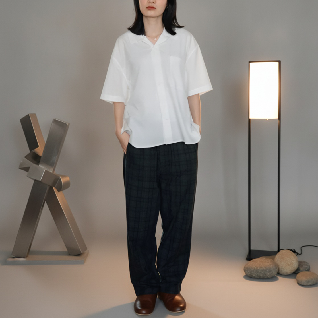 여름 남성용 코튼 린넨 혼방 루즈핏 반팔 셔츠