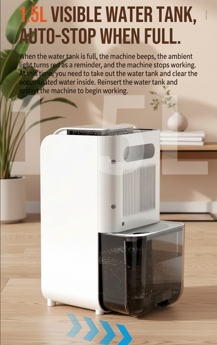 Mini dehumidifier in a bedroom