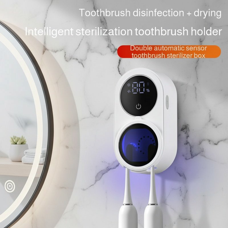 No-Drill Digital Display Double UV Sterilizing Toothbrush Holder