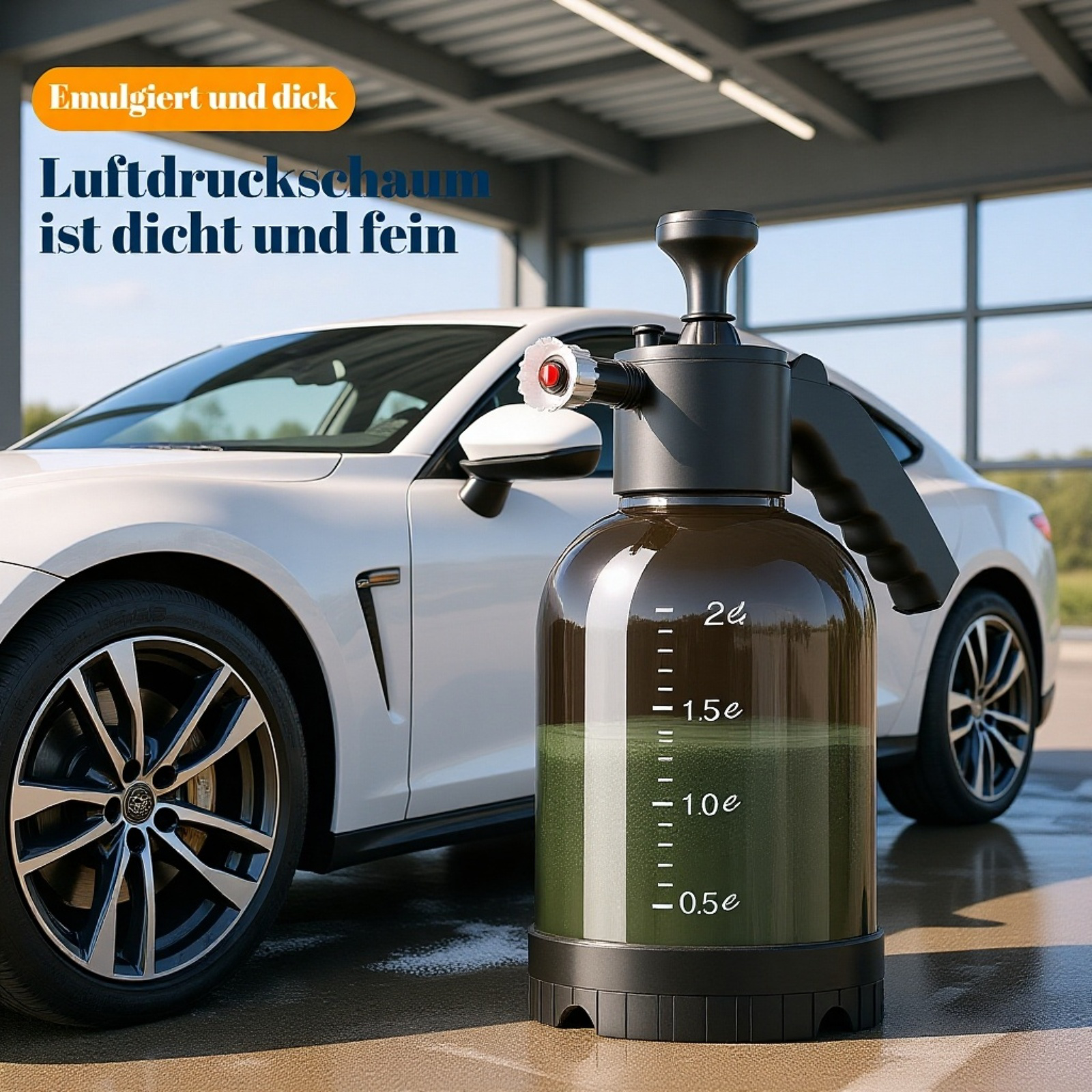 Druckluft-Autosprüher im Einsatz bei der Autowäsche