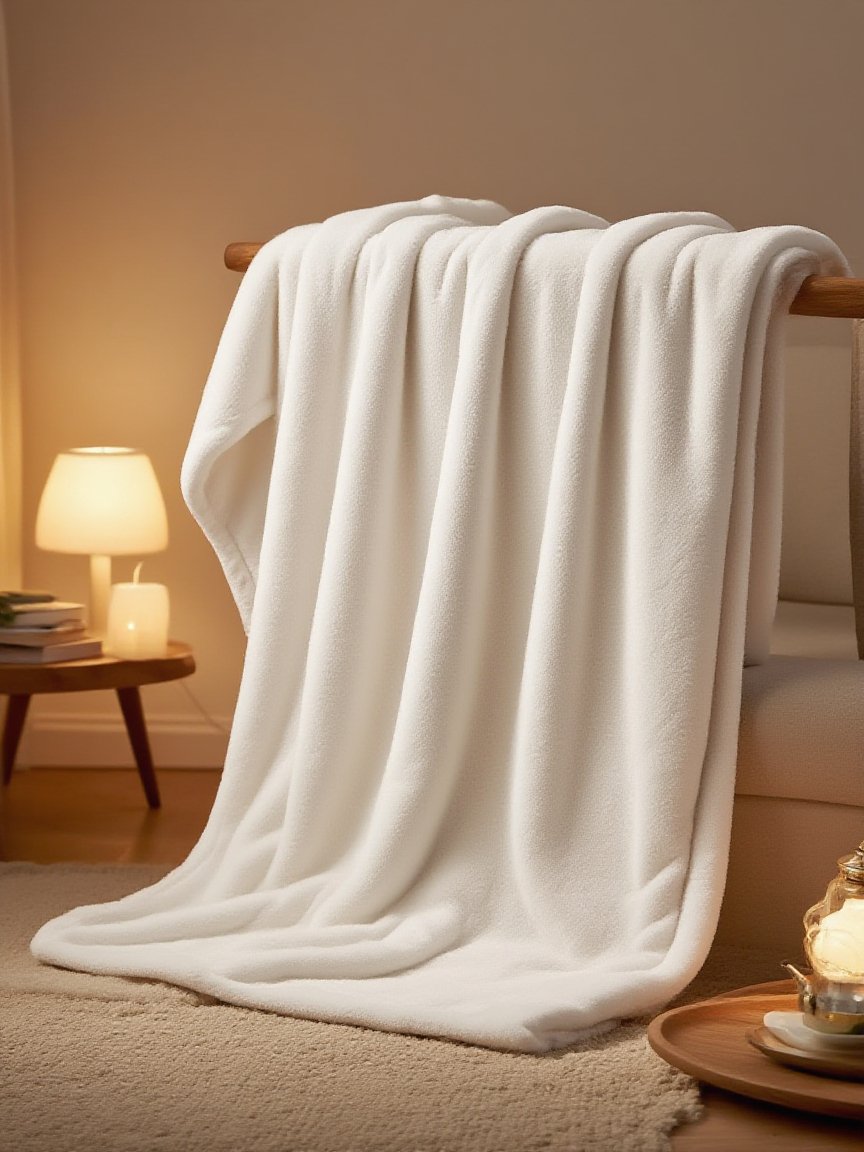 Modern grid pattern plush blanket folded neatly
