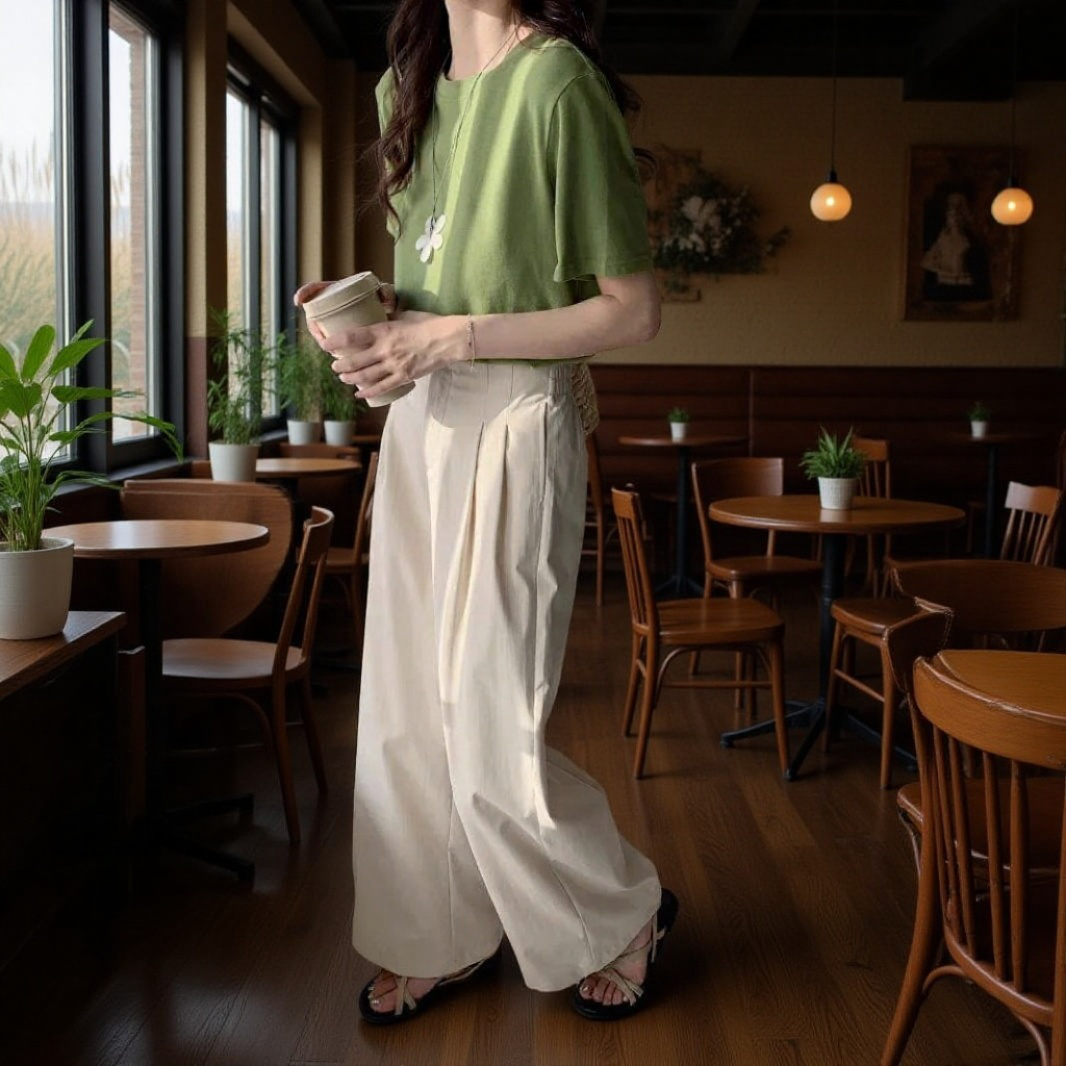 여성 통근 처짐 와이드 팬츠 정장바지 여 슬림 캐주얼 일자 팬츠 와이드 팬츠 여성 캐주얼 처짐 정장바지