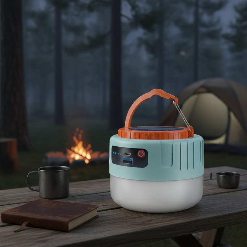 Luz LED multifuncional para camping con memoria de brillo y carga solar
