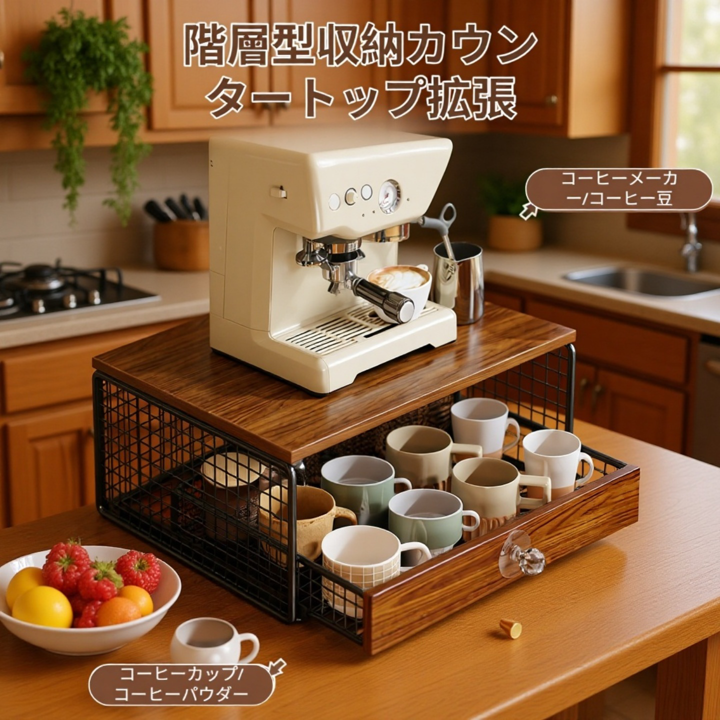 キッチンアクセサリーと一緒に使える収納ラック