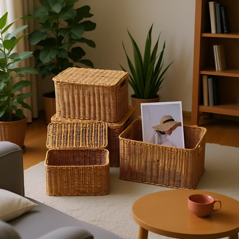 Geflochtene Rattan-Aufbewahrungsbox für Kleidung und Bücher